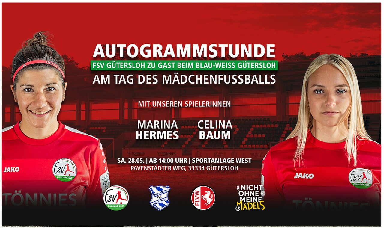 FSV-Spielerinnen Marina Hermes und Celina Baum werden am "Tag des Mädchenfußballs" an der Sportanlage West eine Autogrammstunde geben. (Bild: FSV Gütersloh 2009)
