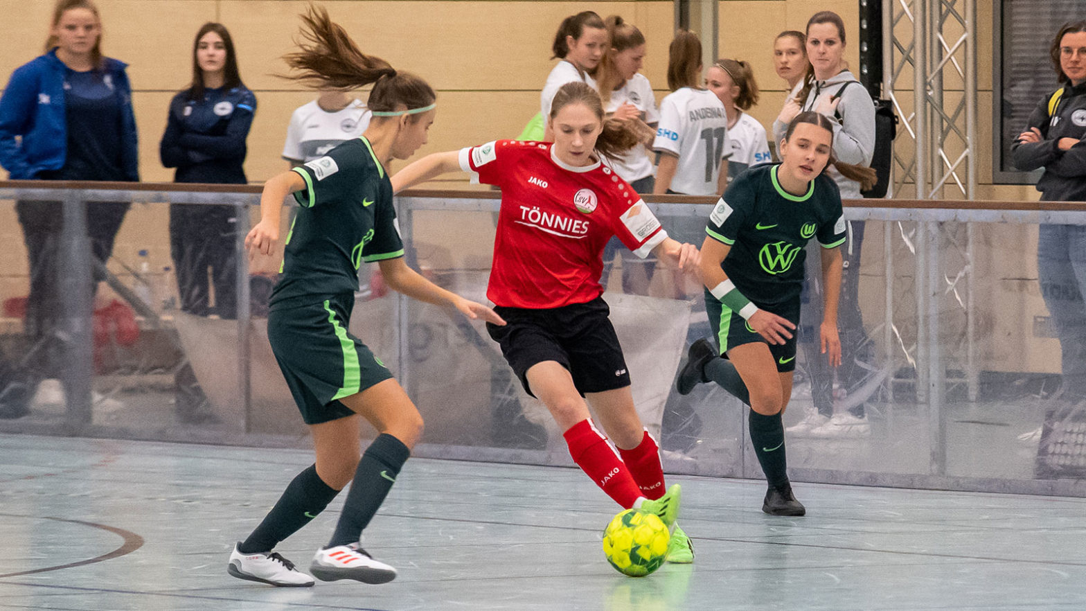 FSV U-17 Spielerin Finja Kappmeier beim Gütersloher Hallenmasters 2023. (Foto: Dennis Seelige / FSV Gütersloh 2009)