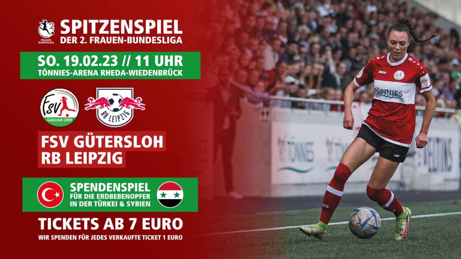FSV Gütersloh gegen RB Leipzig wird zum Spendenspiel für die Erdbebenopfer in der Türkei und Syrien. (Foto: Marina Brüning / FSV Gütersloh 2009)