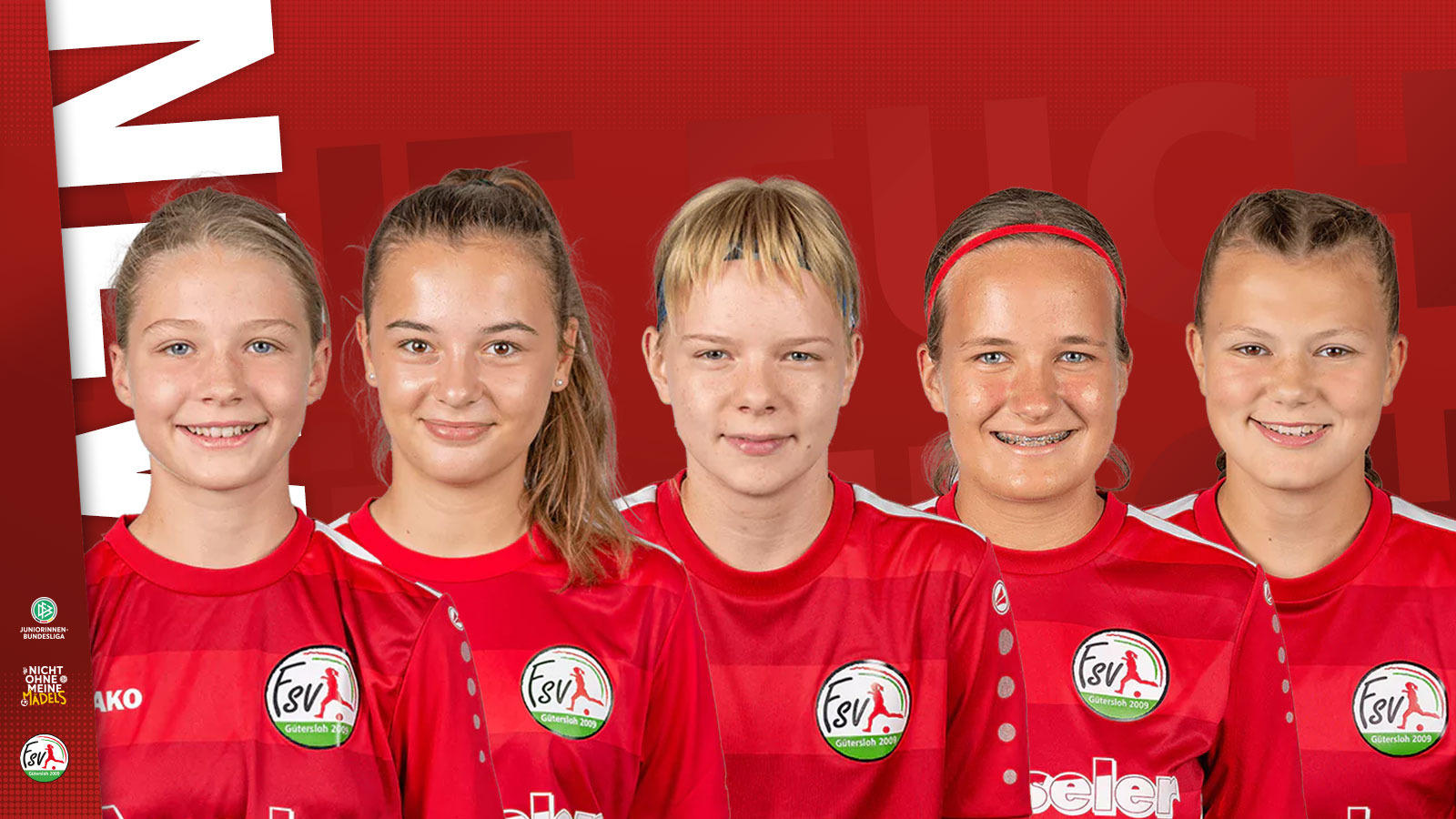 Sprung in die U-17 Mannschaft: Emma Bittner, Matilda Schmidt, Antonia Schön, Sophie Walters und Lucy Wisniewski. (Foto: FSV Gütersloh 2009)