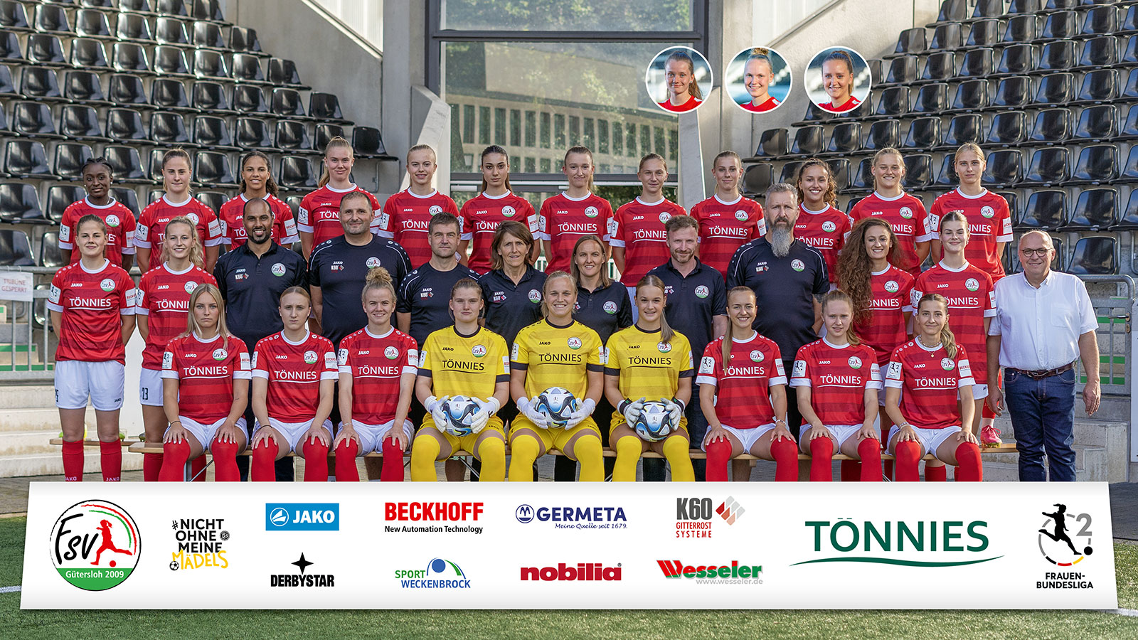 Der Kader des FSV Gütersloh für die 2. Frauen-Bundesliga 2023/24. (Foto: Dennis Seelige / FSV Gütersloh 2009)