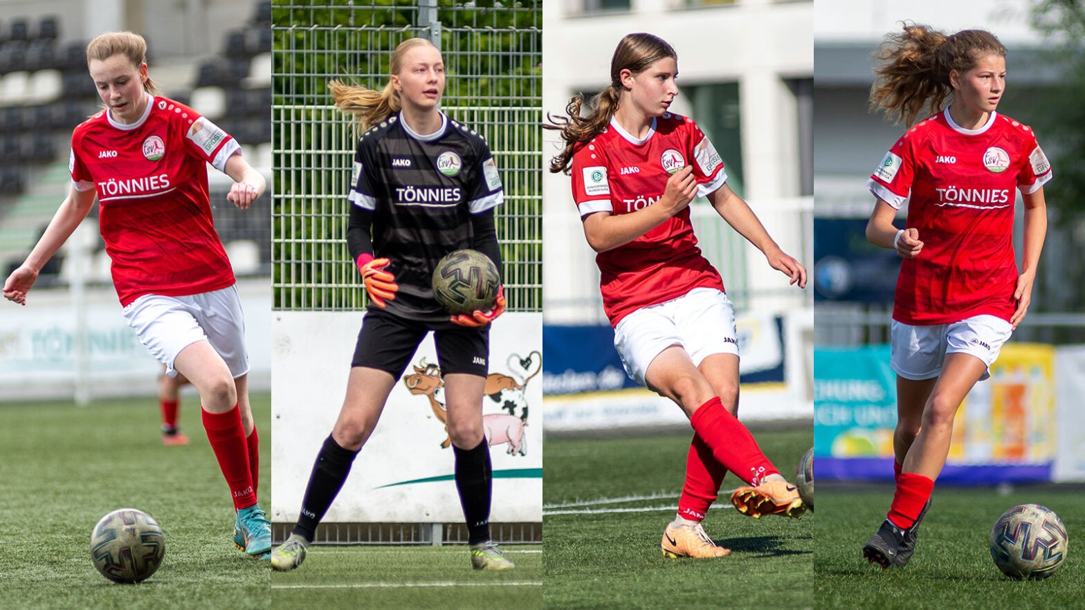 Beförderung ins Zweitligateam (v.l.n.r.): Emma Bendix, Janne Krumme, Hannah Leßner und Hannah Wehmeyer. (Fotos: Boris Kessler / FSV Gütersloh 2009)